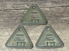 Vtg Lot x 3 Ford Motor Co Dearborn Tool Check Brass Tags Matching Numbers #127 picture