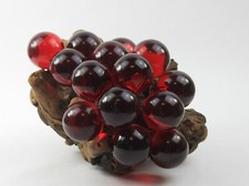 Vintage Lucite Acrylic Grape Cluster on Burlwood Sculpture Cherry Red MCM picture