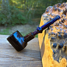 Black Maple Poker Tobacco Smoking Pipe with cobalt Blue ripple acrylic Stem picture