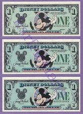 1989 A $1 MICKEY DISNEYLAND DISNEY DOLLARS (3) CONSECUTIVE A00203803A-805 picture
