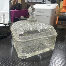 Vintage Indiana Glass Bee Box Vintage Clear Lidded Candy Dish FLAW READ (JA) picture