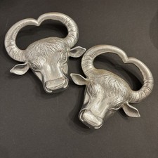 Vtg 1983 Arthur Court Designs Aluminum Longhorn Bull Steer Handles Set of 2 picture