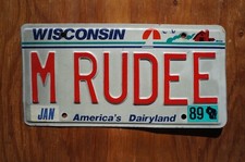 1989 Wisconsin Vanity License Plate - M RUDEE picture