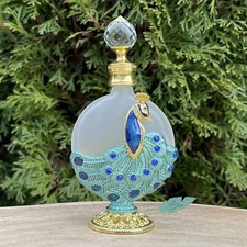 Peacock Feather Vintage-Style Perfume Bottle 30mL In Teal Green picture