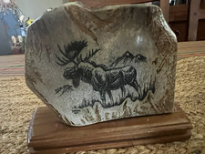 Vintage Moose Antler/Bone Wildlife Art on Wood Base – Rustic Cabin Décor picture