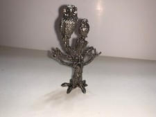PEWTER FIGURINE OWL IN A TREE WITH A FACE SIGNED LEE picture