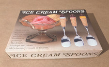 Vintage 1985 Ice Cream Cone Handle Sundae Spoons Set of 3 Ceramic Kitsch in Box picture