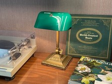 Antique Emeralite Green Glass Banker Library Lamp Decorated Base Working picture