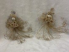 Vintage La Bona Angelica Gold Wire Angel Ornaments Pair Excellent Condition picture