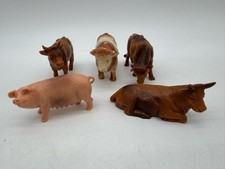 Vintage 1980's W. Germany BULLY Cows Brown White Sitting Dairy Cow Pig Figurines picture