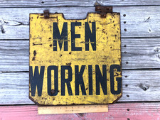 Vintage Distressed Men Working Construction Steel Street Sign picture