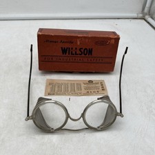 NOS Vintage Willson Industrial Safety Goggles Mesh Side Shield Glasses Box 1930s picture