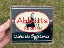 Original Abbotts Ice Cream Reverse Painted Glass Sign Nickle Plated Frame picture