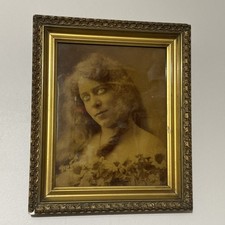 Antq Orotone Portrait of Woman Full Sz 8x10 Glass Plate in Original Ornate Frame picture