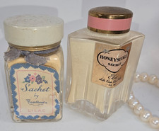 Rare Vintage Vantines Lilac & Elmo Honeysuckle Sachet Powder Bottles Lot picture