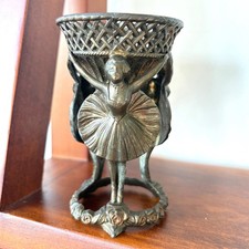 Vantines France Art Deco Ballerina Metal Cup Holder Bronze Tone Vintage 1285 picture