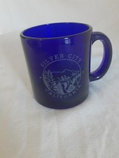 Vintage Cobalt Blue Glass Mug Silver City California Souvenir Coffee Cup Made US picture