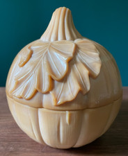 Longaberger Pumpkin Covered Candy Bowl Dish Swirled Slag Glass 6