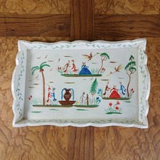VTG Benito Fosado Handpainted Mexican Scalloped Wood Tray 10