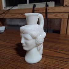Vintage Avon Grecian Pitcher White Milk Glass Goddess Head Decanter Bud Vase picture