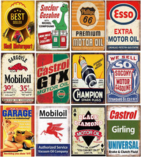 12 Pieces Gas and Oil Tin Signs, Retro Vintage Metal Sign for Home Man Cave Gara picture