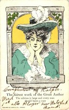 Woman in Hat Art Nouveau Undivided Back Postcard c1905 Kawin & Co Unposted picture