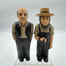Vtg Set/2 Wood Composition Carved Amish Men Farmer Folk Art Figurines picture