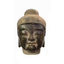 Chinese Oriental Black Gray Stone Carved Buddha Head Figure ws1542 picture
