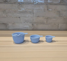Vintage Jeannette Glass Delphite Blue Milk Glass Nested Measuring Cups Set of 3 picture
