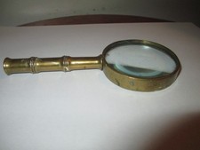 Vintage Brass magnifying glass 1800's Heavy Brass 5 3/4 inch Frank on handle picture
