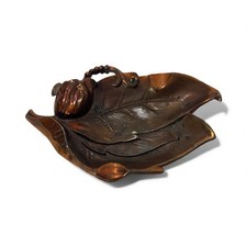 Vintage Philadelphia Copper On Bronze Leaf Vanity Ashtray Small Rose picture