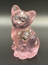 Fenton Glass Pink Cat Figurine “Smiles For You” Hand Painted, Signed, Label picture