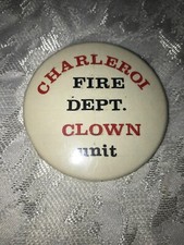 Rare BADGE-A-MINIT Button CHARLEROI PENNSYLVANIA  Pin-Back FIRE dept. CLOWN UNIT picture