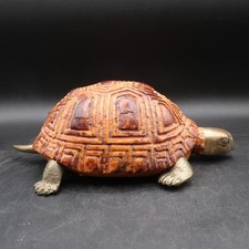 MCM Sarreid Brass Turtle Tortoise Hand Carved Wood - Made in Italy - 12