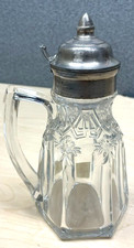 RARE 1912 Vintage US Glass ATHENIA Reverse 44 Clear Lidded Syrup Cruet MINT picture