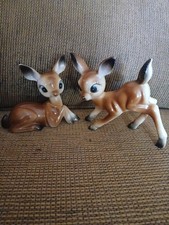 VTG Celluloid Plastic fawn set resting/standing Deer Figure with Big Blue Eyes picture