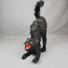 🐈⬛ 🎃 Vtg Rare Scary Hissing Black Realistic Cat Halloween Decor Prop 50/60s picture
