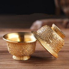2pc Engraving Buddhism Bowl Handicraft Bronze Auspicious Tibetan Holy Water Cup picture