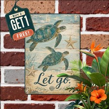 Sea Turtle Starfish Beach House Sign Coastal Nautical Tin Metal Wall Plaque picture