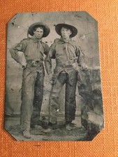 two western cowboys with pistols in their belts tintype C339RP picture
