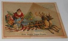 Vintage Here Comes Santa Claus Christmas Victorian Trade Card Rosenbloom & Sons picture