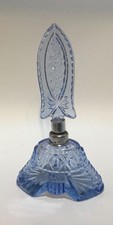 Vintage Antique CUT GLASS BLUE CRYSTAL ART DECO PERFUME BOTTLE (empty) picture