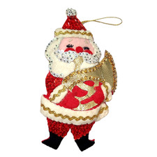 RARE Vintage Bucilla Santa Ornament Felt Sequins Christmas Musical Instrument picture