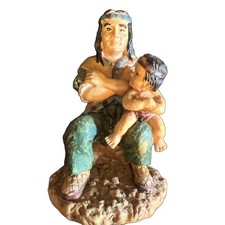VTG Native American Hand Painted Resin Figurine Man And Child Late 20th Century picture