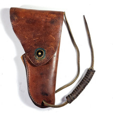 Vintage WW2 WWII US Military Leather Holster Brown Patina Belt Brass Snap picture