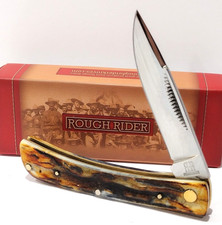 Rough Rider Brown Cinnamon Stag Bone Sod Buster Folding Pocket Knife Jr RR2769 picture