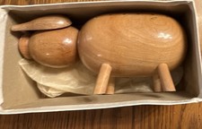 Vintage Mid Century Wooden Pig Hors D’Oeuvres Toothpick Server Original Box MCM picture