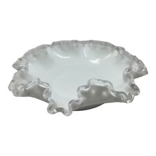 Fenton Silver Crest White Milk Glass Candy Dish Trinket Dish Clear Ruffle Vtg picture