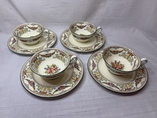 Set Of 4 Wedgwood Ventnor Enameled Tea Cup Saucer Yellow Swags Floral Fruit picture
