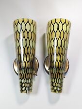 Vintage Mid Century Modern Sconce Wall Lamps Pair Honeycomb Glass Slip Shade Vtg picture